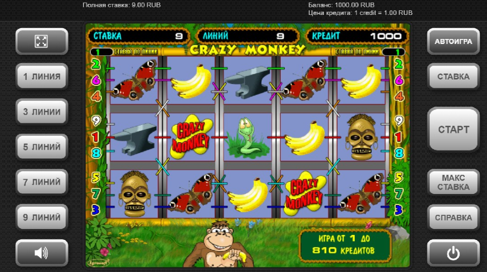 Igrosoft ұсынған Crazy Monkey ұясы: көңілді маймылдармен бірге банандарды жинаңыз!