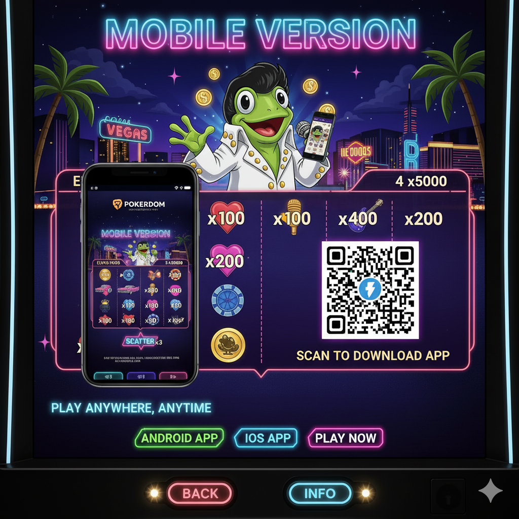 Pokerdom-дағы Elvis Frog in Vegas слотының мобильді нұсқасы