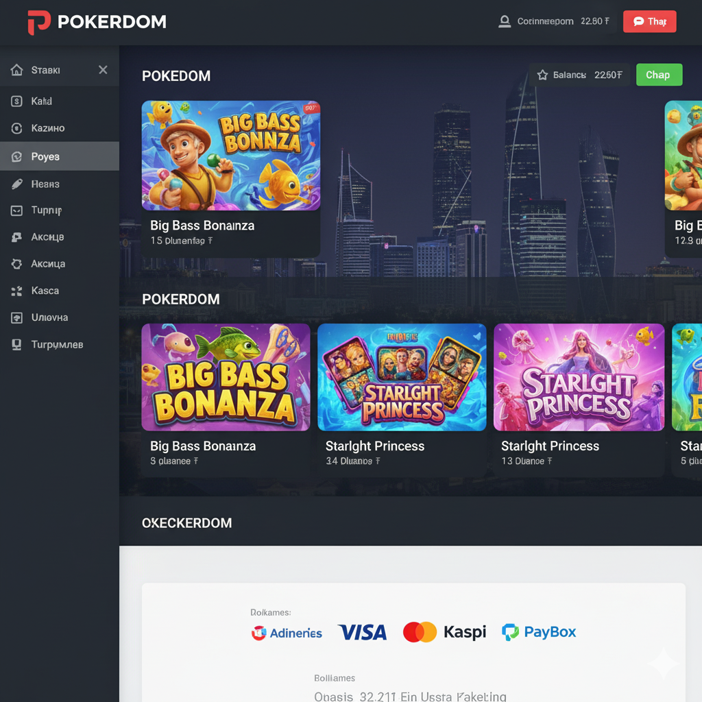Интерфейс платформы Покердом для игроков из Казахстана