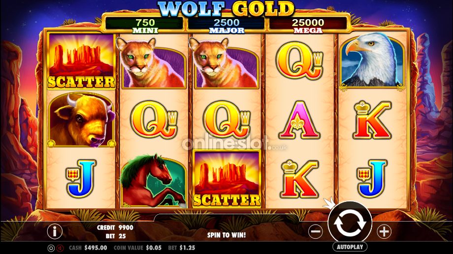 Wolf Gold slot interface at Pokerdom casino