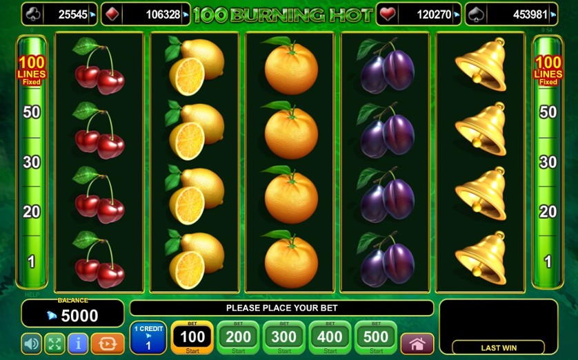 Интерфейс слота Burning Hot 100 от Amusnet в Pokerdom