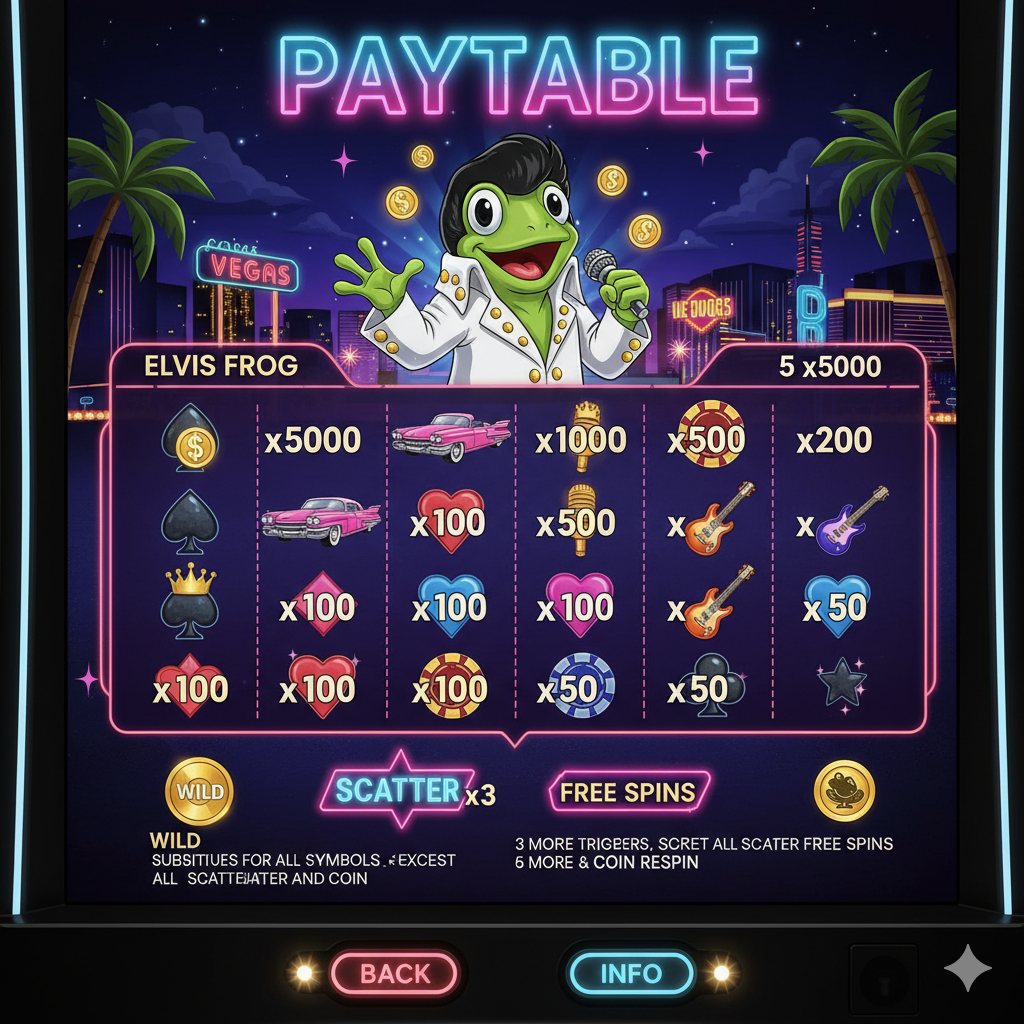 Elvis Frog in Vegas Символдардың төлем кестесі