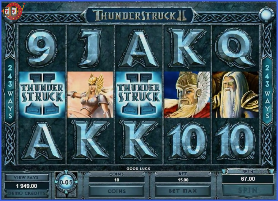 Интерфейс игрового автомата Thunderstruck II в Покердом