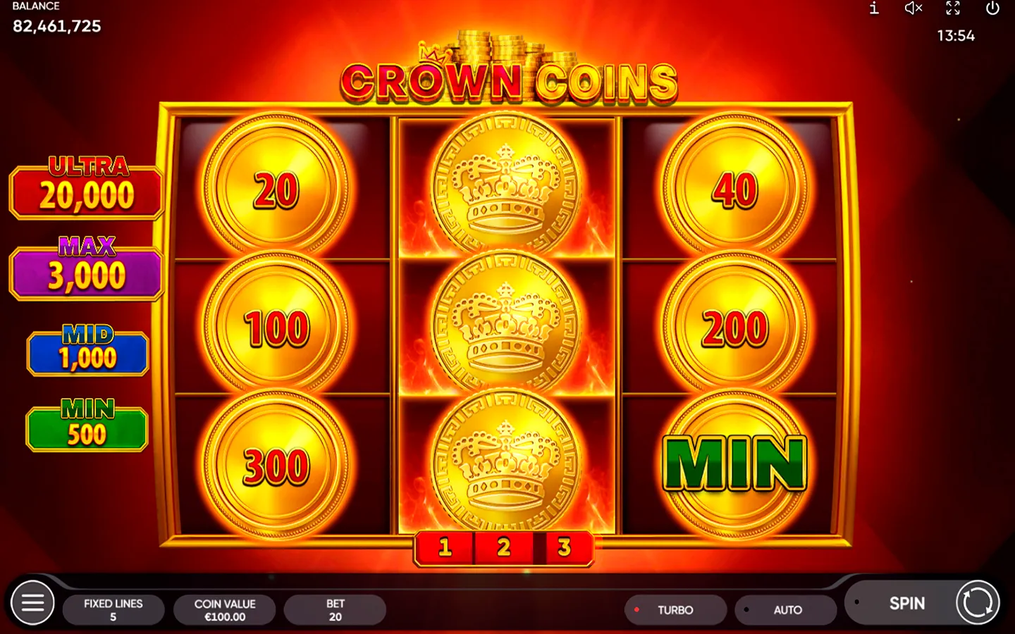 Интерфейс игрового автомата Crown Coins от Endorphina в казино Pokerdom