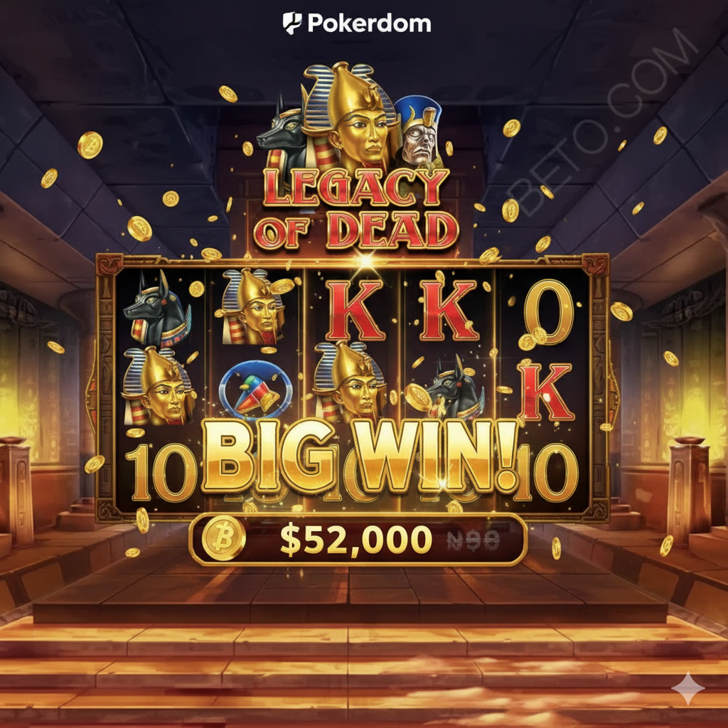 Screenshot of a big win in the Legacy of Dead slot at Pokerdom