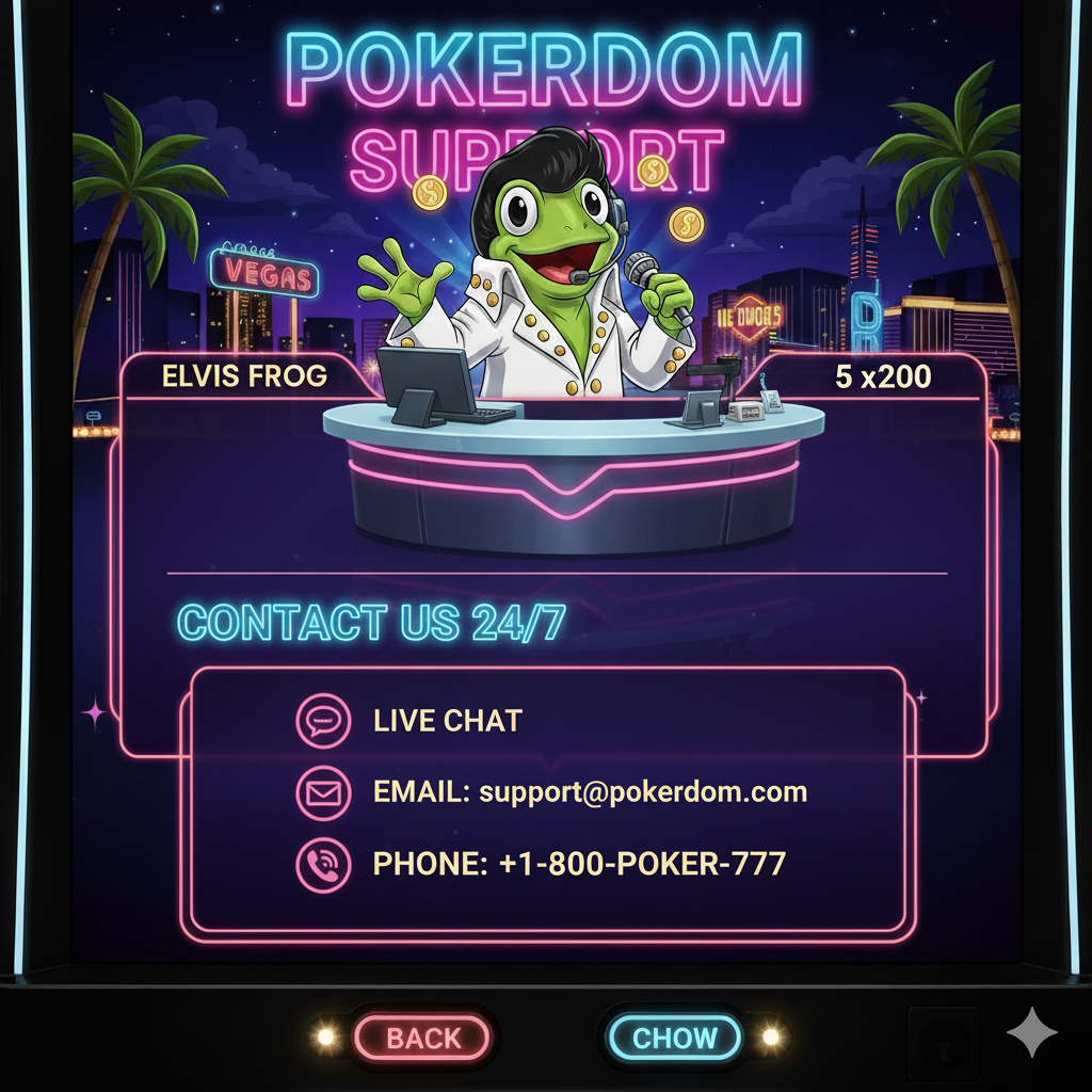 Elvis Frog in Vegas ойыншыларына арналған Pokerdom қолдау қызметі