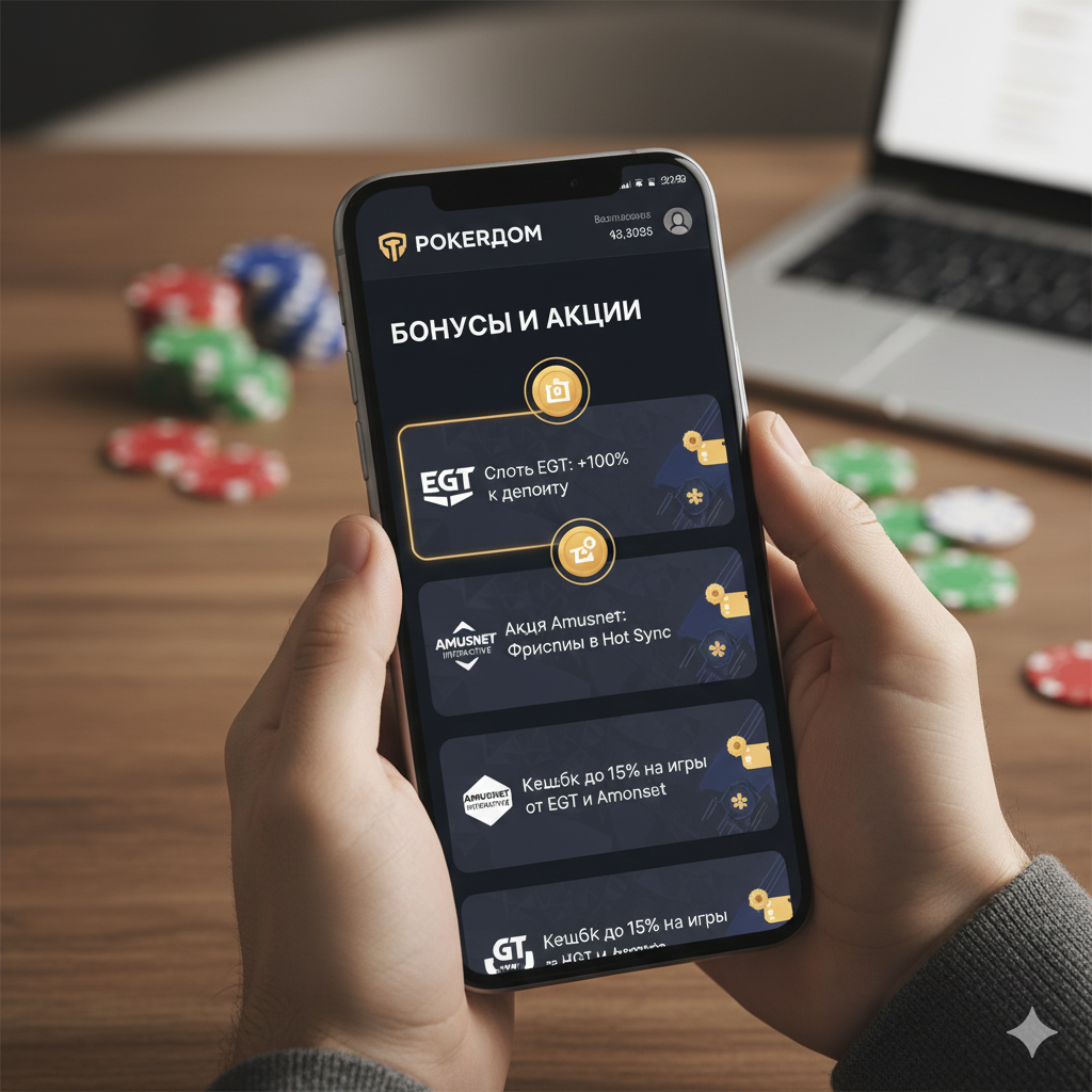 Бонусы и акции Pokerdom для игры в слоты EGT и Amusnet Interactive